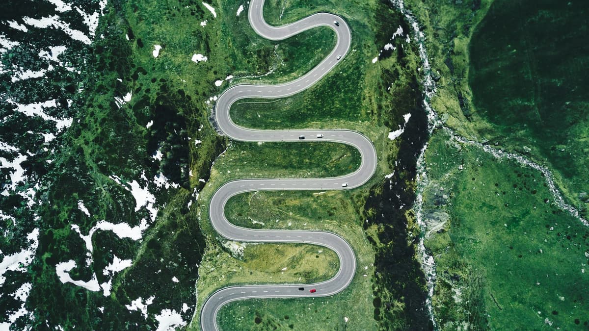 aerial view of winding road