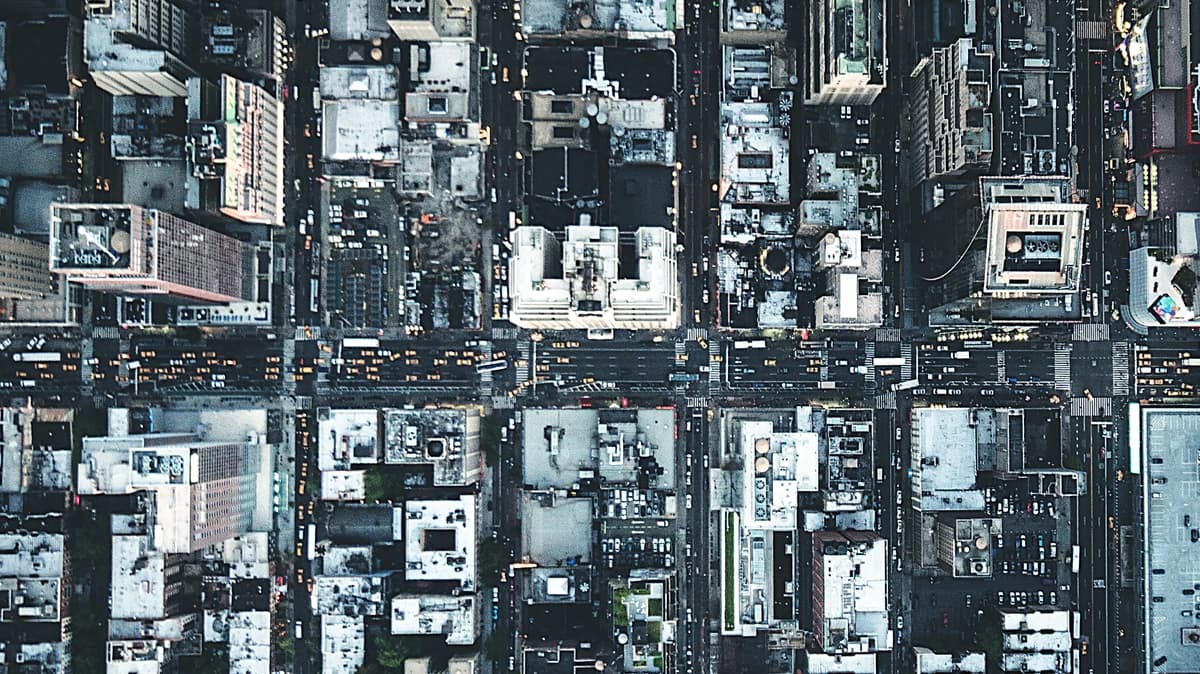 aerial view of city downtown